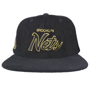 Brooklyn Nets Mitchell & Ness NBA Snapback Hat Cap Script Art Black Corduroy NWT